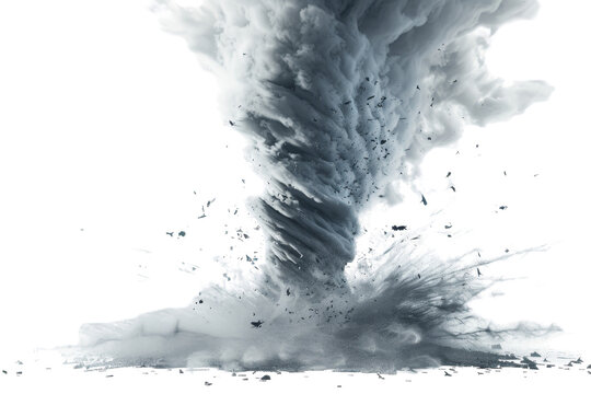 Dramatic cloud tornado funnel touches ground in this intense storm scene, showcasing nature's raw power and force.