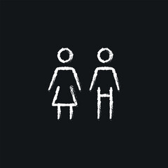 Man and woman chalk icon. Line customizable illustration. Contour symbol. Vector isolated outline drawing.