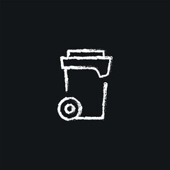 Trash can on wheels chalk icon. Line customizable illustration. Contour symbol. Vector isolated outline drawing.