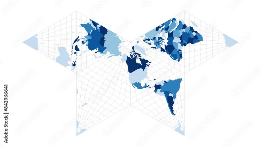 Poster world map in collignon butterfly projection. loopable rotating map of the world. powerful footage.