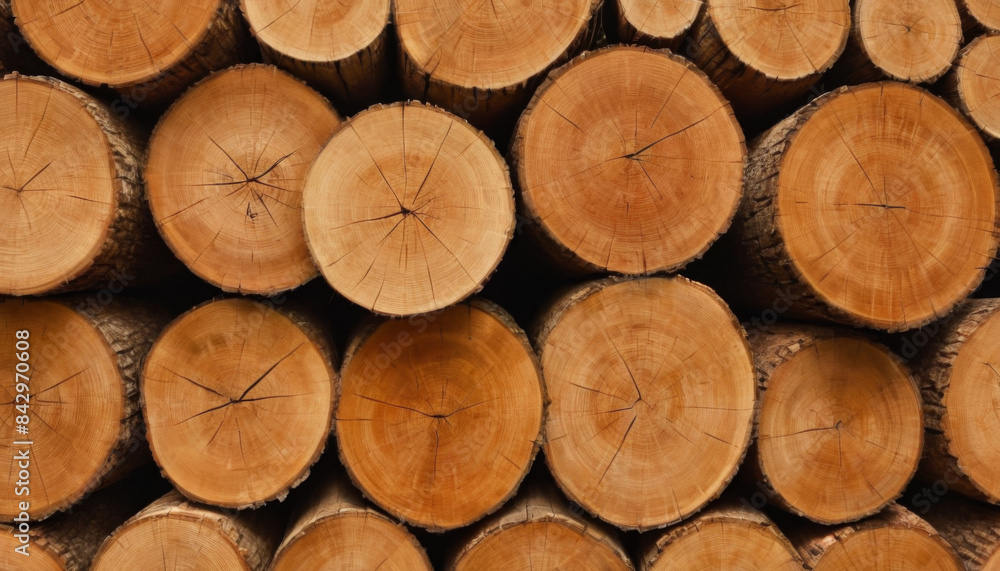 Poster A close-up view of a stack of logs, showcasing the intricate grain patterns of the wood