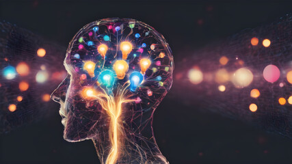 Creative concept of human brain. Abstract brain concept  Creative brain concept background, Concept of Thinking. AI generated image