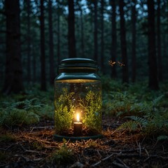 Fototapeta premium oil jar with cricket with forest background