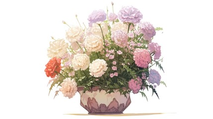 Obraz premium Carnations in beautiful pot, indoor, isolate photo stock, white background, no shadow, no logo