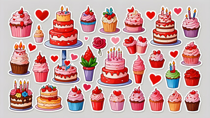 Handmade Cakes and Cupcakes. Set of sweet French pastries. Collection of confectionery logo icons. Vector illustration. Baking confectionery design.