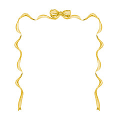 Yellow frame of watercolor ribbon and bow