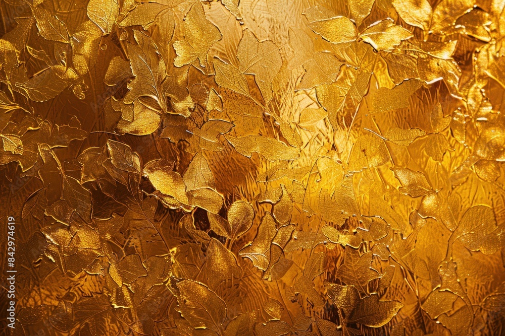 Poster golden floral pattern embossed on glass surface, creating a luxurious and elegant background for var