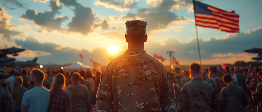Proud American event, festive party, military and civilian gathering, flag waving, celebration of sacrifice 8K , high-resolution, ultra HD,up32K HD