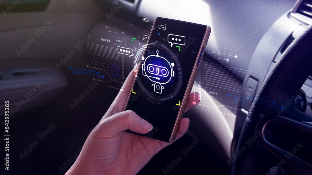 Aufkleber businessman using smartphone for digital chatbot, robot application, conversation assistant, ai arti