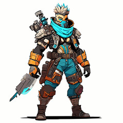 "Front-Pose Cyberpunk Character Vector Illustration for Visual Media: Futuristic Style"