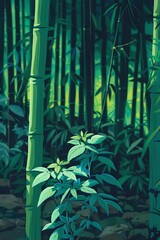 Obraz premium A basil plant growing in a bamboo forest