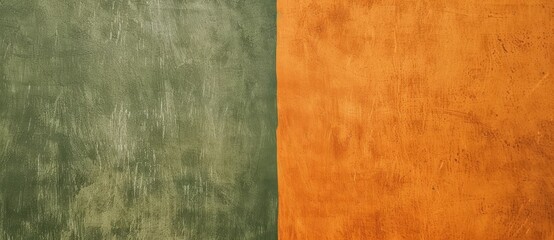 Obraz premium Background image showing a green and orange wall divided vertically, each side with a different texture, creating an interesting contrast