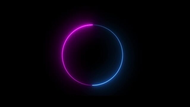abstract neon shine round,circell icon animation with black background .