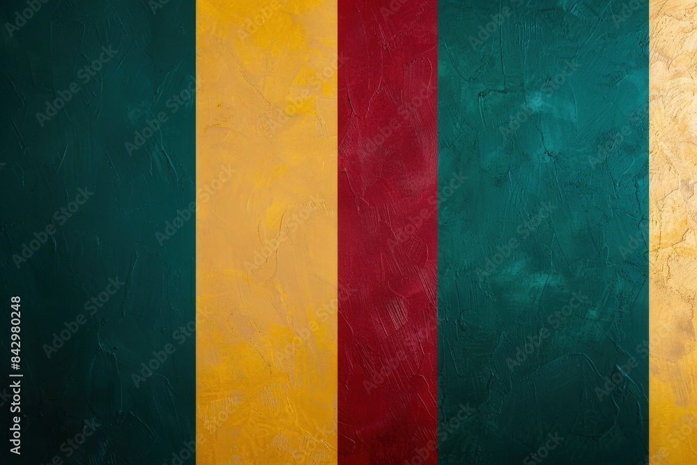 Poster background image showing four vertical stripes of textured paint in green, yellow and red, creating 