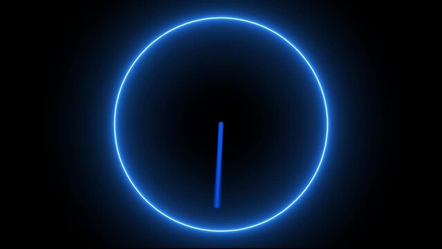 Abstract neon shine cloce icon animation with dark background.