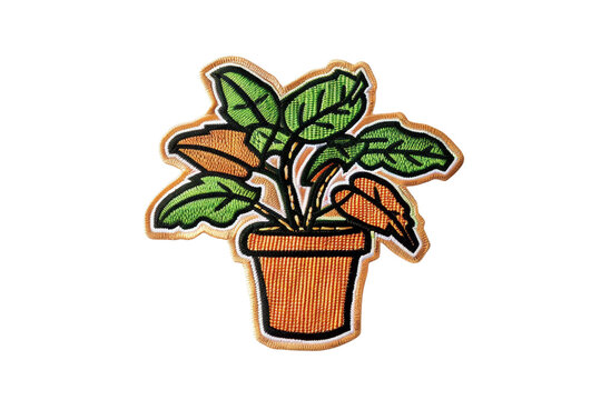 embroidered potted plant patch, green and orange clip art preview