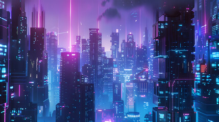 cyberpunk cityscape with neon lights displays futuristic technology. generative ai