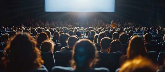 Audience in a summer outdoor theater enjoying a film.