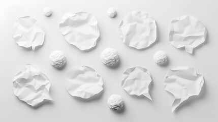 White paper balls are on the white background ,pattern of cosmetic cotton pads on white background