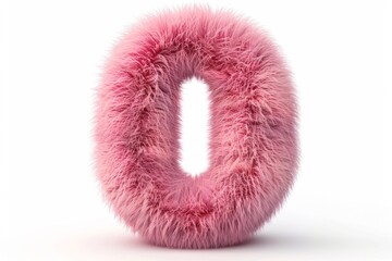 Pink fur number. Furry number 0 isolated on white background.