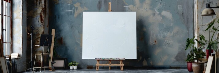 Blank canvas on easel in artistic studio