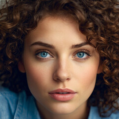 Fototapeta premium portrait of short curly hair girl with blue eyes