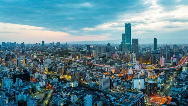 Aerial view of Osaka city in Japan.