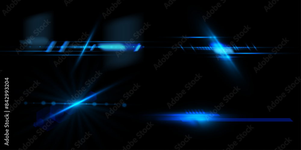 Aufkleber Set of abstract blue horizontal light effects of technological high speed light movement. Template for design and illustrations.