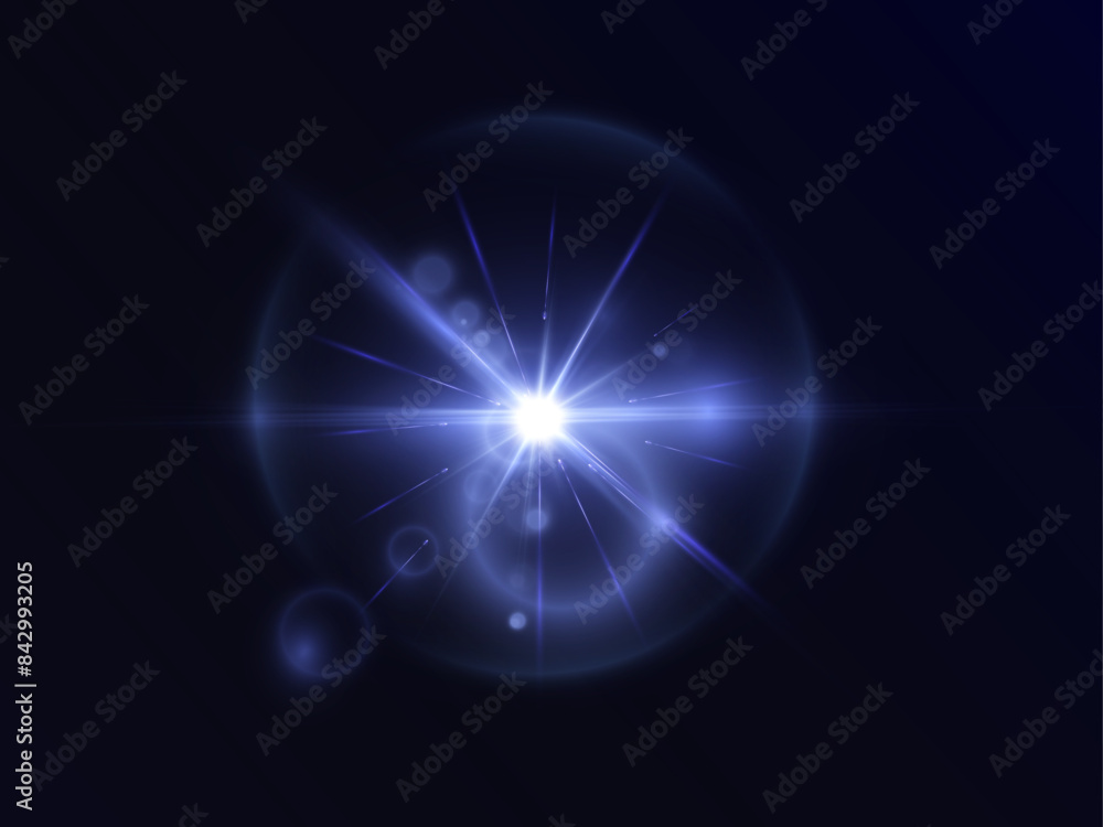 Aufkleber Light effect. Abstract blue flash of light and laser beams with glitter. Isolated on transparent background. Art and web design vector.	