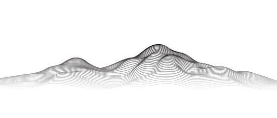 Obraz premium Abstract line art mountain landscape black gradient isolated on transparent background. Vector illustration minimal style.