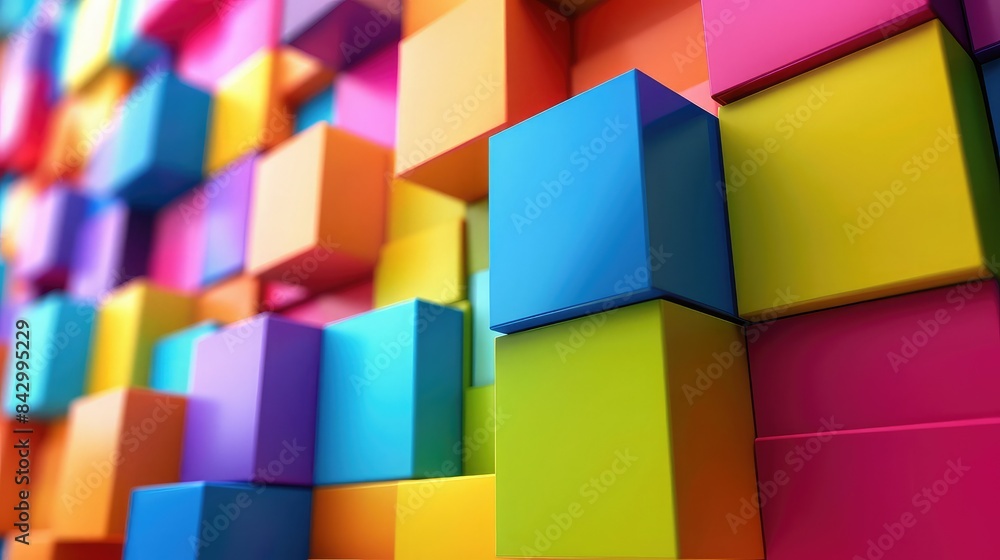 Aufkleber colorful cubes rotating and assembling into patterns, 3d render, vibrant colors, seamless loop,