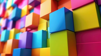 Obraz premium Colorful cubes rotating and assembling into patterns, 3D render, vibrant colors, seamless loop,