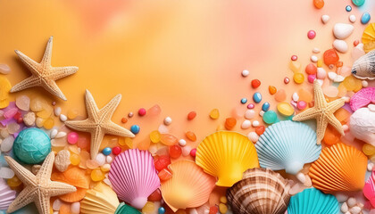 fondo tropical del mar de la arena y la playa con espacio para copiar con conchas estrellas de mar y piedras decorativas