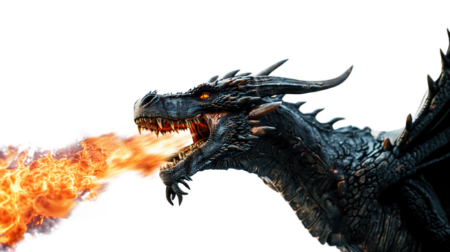 dragon spitting fire, transparent background