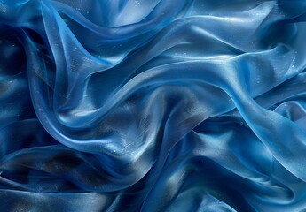 Fototapeta premium A blue fabric with a pearlescent texture flying majestically.