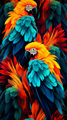 Obraz premium Macaws Abstract Image Pattern Background, Texture, Wallpaper, Background, Cell Phone Cover and Screen, Smartphone, Computer, Laptop, 9:16 Format - PNG