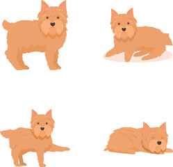 Illustration collection featuring adorable yorkshire terriers in different playful and resting poses