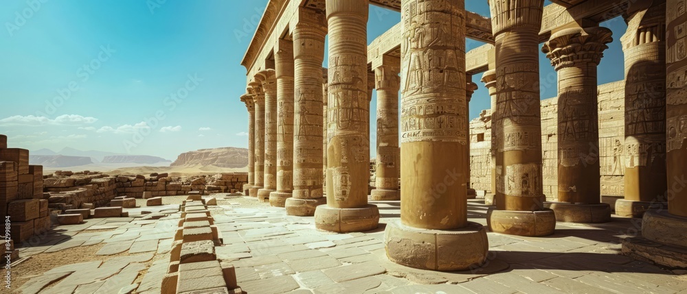 Poster sturdy columns supporting the structure of an ancient temple