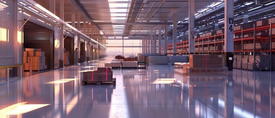Warehousing visualized with a modern facility featuring hightech storage and inventory management systems