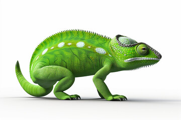 Obraz premium generated illustration of green chameleon isolated on white background