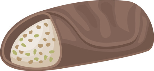 Delicious chocolate candy bar with filling containing pistachios laying on its side