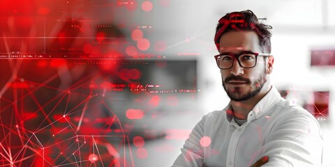 Professional IT specialist programming online depicted in a collage picture image. Concept Online Coding, IT Specialist, Tech Workspace, Programmer Collage, Digital Innovation