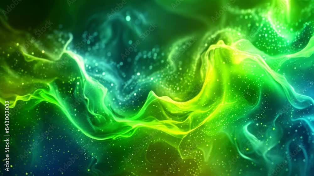 Poster abstract background with swirling green and blue gradient mesh patterns, resembling nebulae or smoke