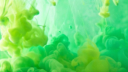 A background with vibrant green ink diffusing in water, creating an organic and lively pattern that evokes feelings of nature and tranquility.