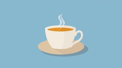 Obraz premium A basic coffee cup illustration with steam rising, in a flat design style, suitable for caf?(C) menus or food blogs.