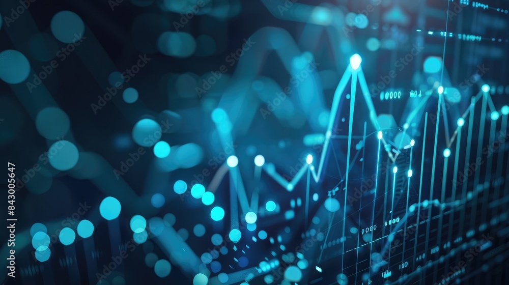 Aufkleber blue glowing lines and dots representing data on a dark background. aig535