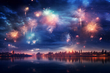 Fireworks with blur milky way background