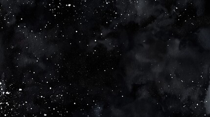 A black watercolor background with an overlay of fine, white speckles, suggesting a distant starfield or snow in the night.
