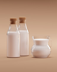 3D icon of a transparent milk bottle, suitable for dairy product advertising campaigns.
