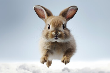 Fototapeta premium generated illustration of happy brown rabbit mid-air jump